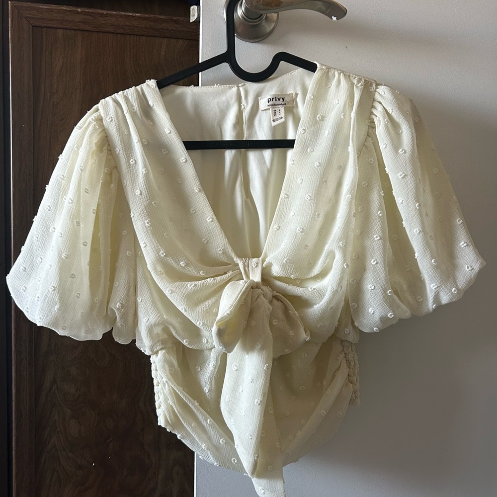 Privy Cream Puff Sleeve Blouse with Tie Front